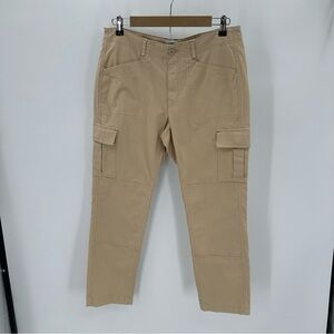 LL Bean Pants Women 10P Beige Tan Stretch Canvas Cargo Favorite Fit Straight Leg